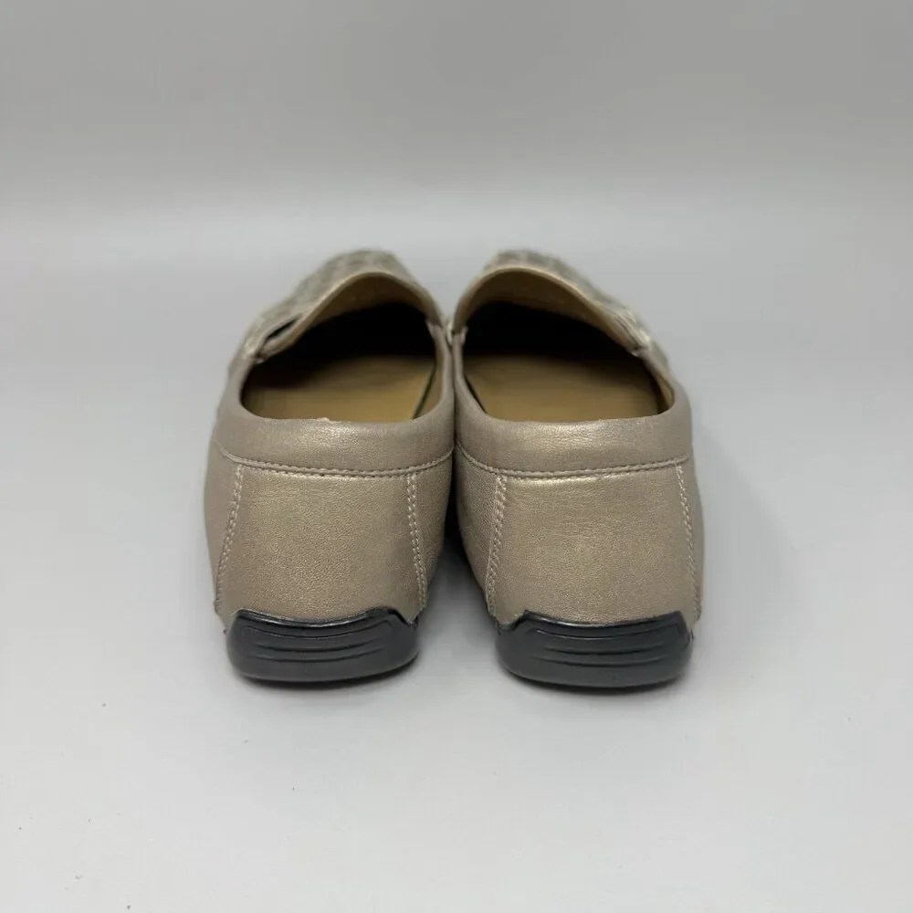 Robert Zur Petra Women Size 10.5 Bronze Silver Woven Leather Slip On Loafer